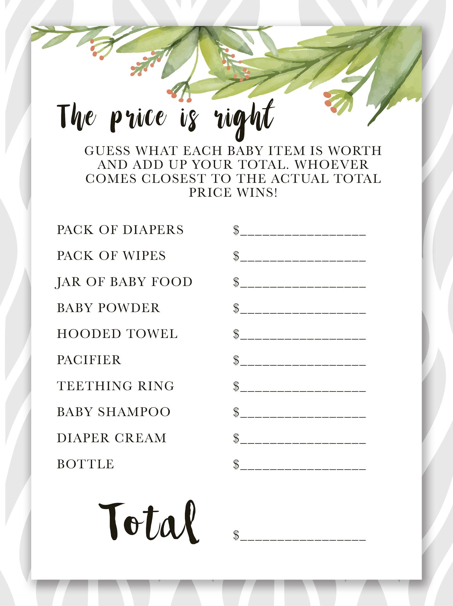 Guess the price clearance baby shower game printable