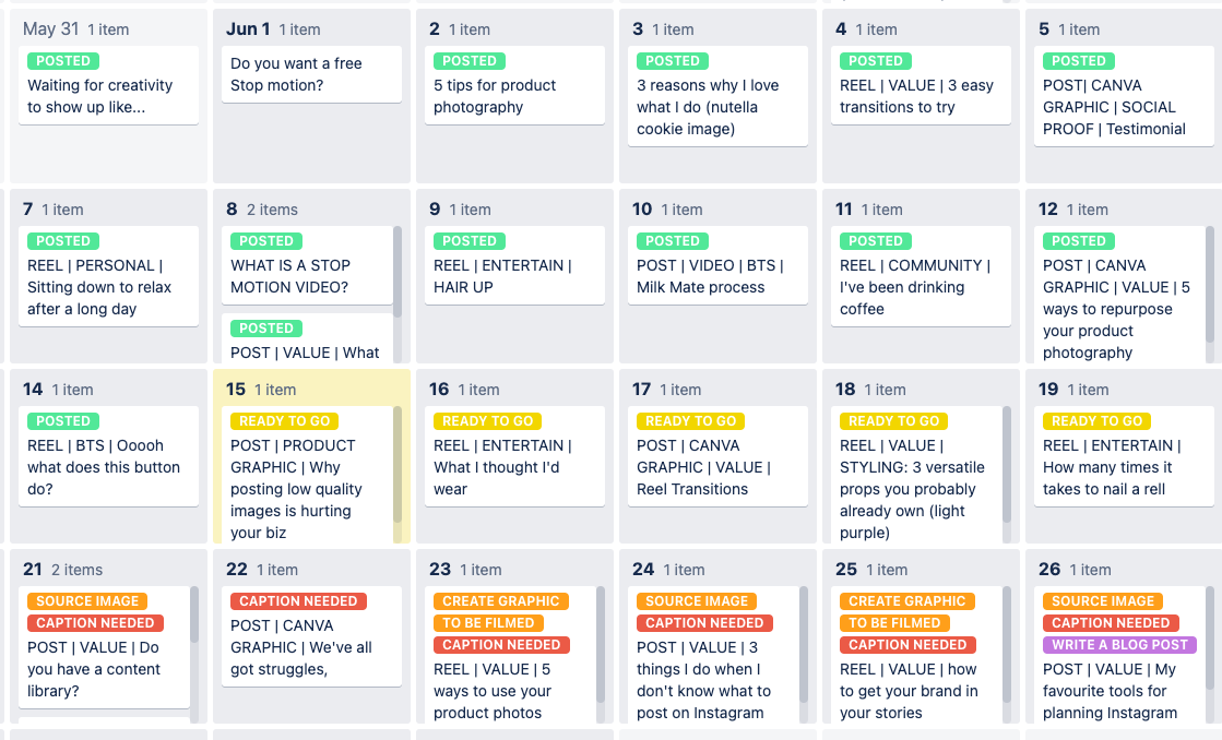 Screenshot of Trello Calendar Tool for Planning Content