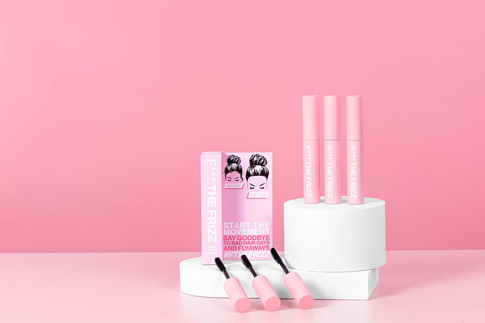 Bold Pink Product Photos for Anit Frizz Hair Wand. Styled content creation by Megzie Makes