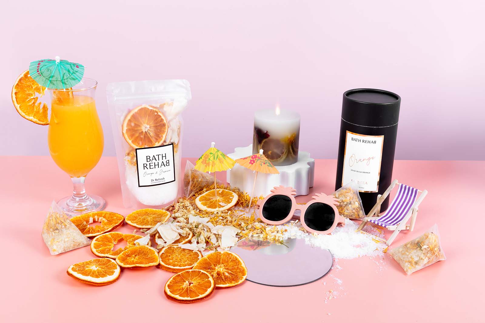 Fun Styled Images for a Bath Soak Brand Bath Rehab. Styled Product Photography by Megzie Makes
