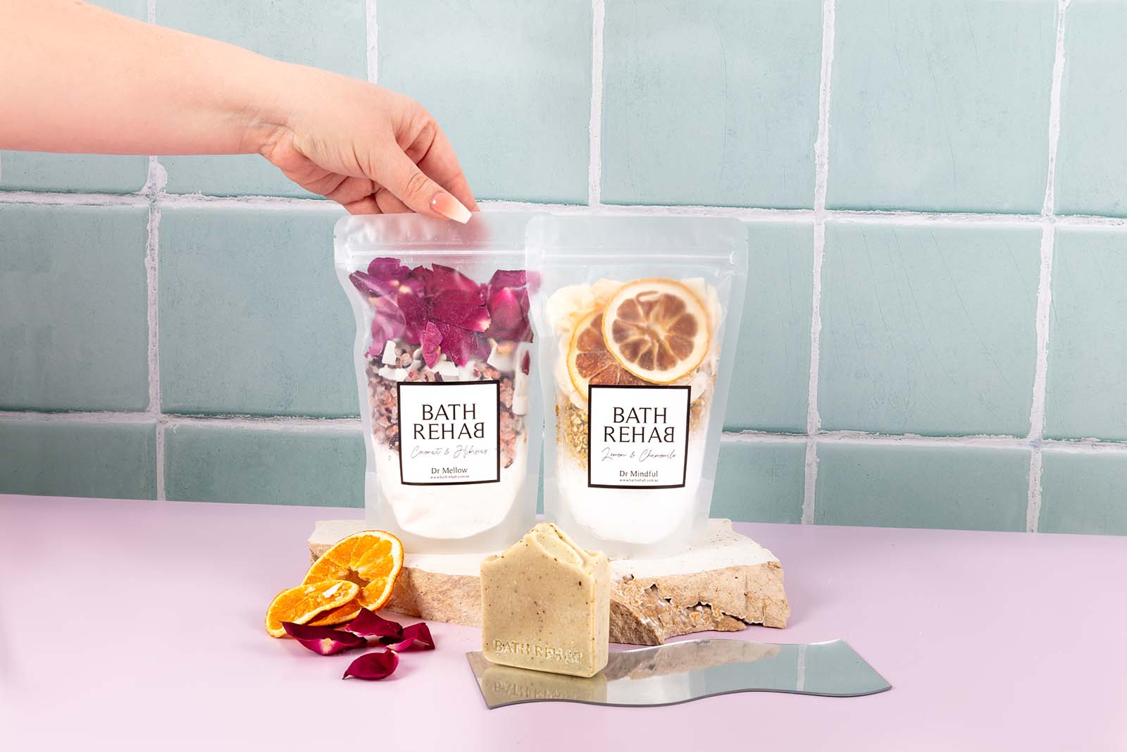 Eye-Catching Styled Images for a Bath Soak Brand Bath Rehab. Styled Product Photography by Megzie Makes