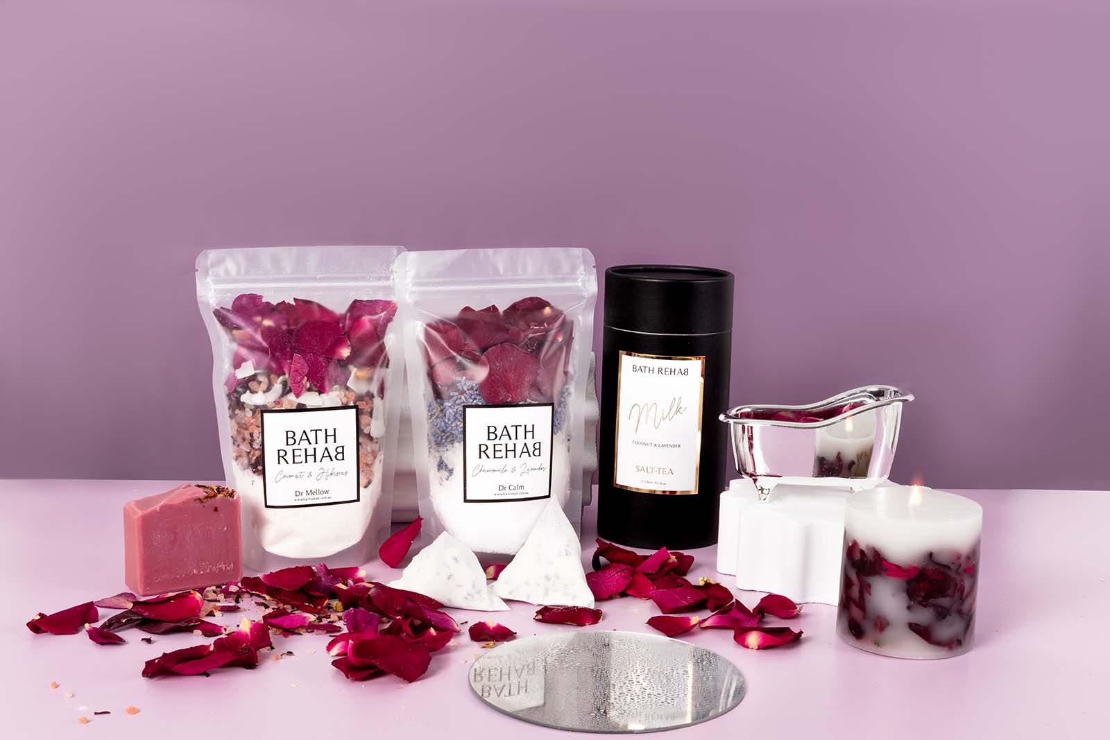 Eye-Catching Styled Images for a Bath Soak Brand Bath Rehab. Styled Product Photography by Megzie Makes