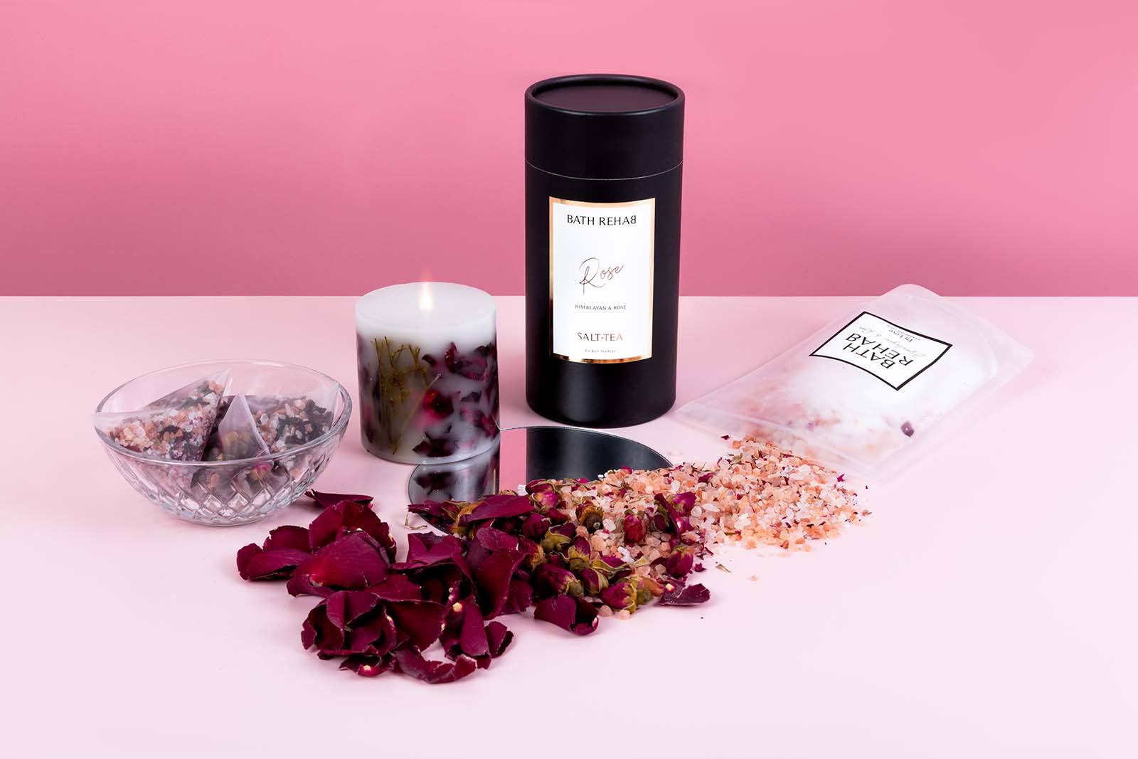 Romantic Styled Images for a Bath Soak Brand Bath Rehab. Styled Product Photography by Megzie Makes