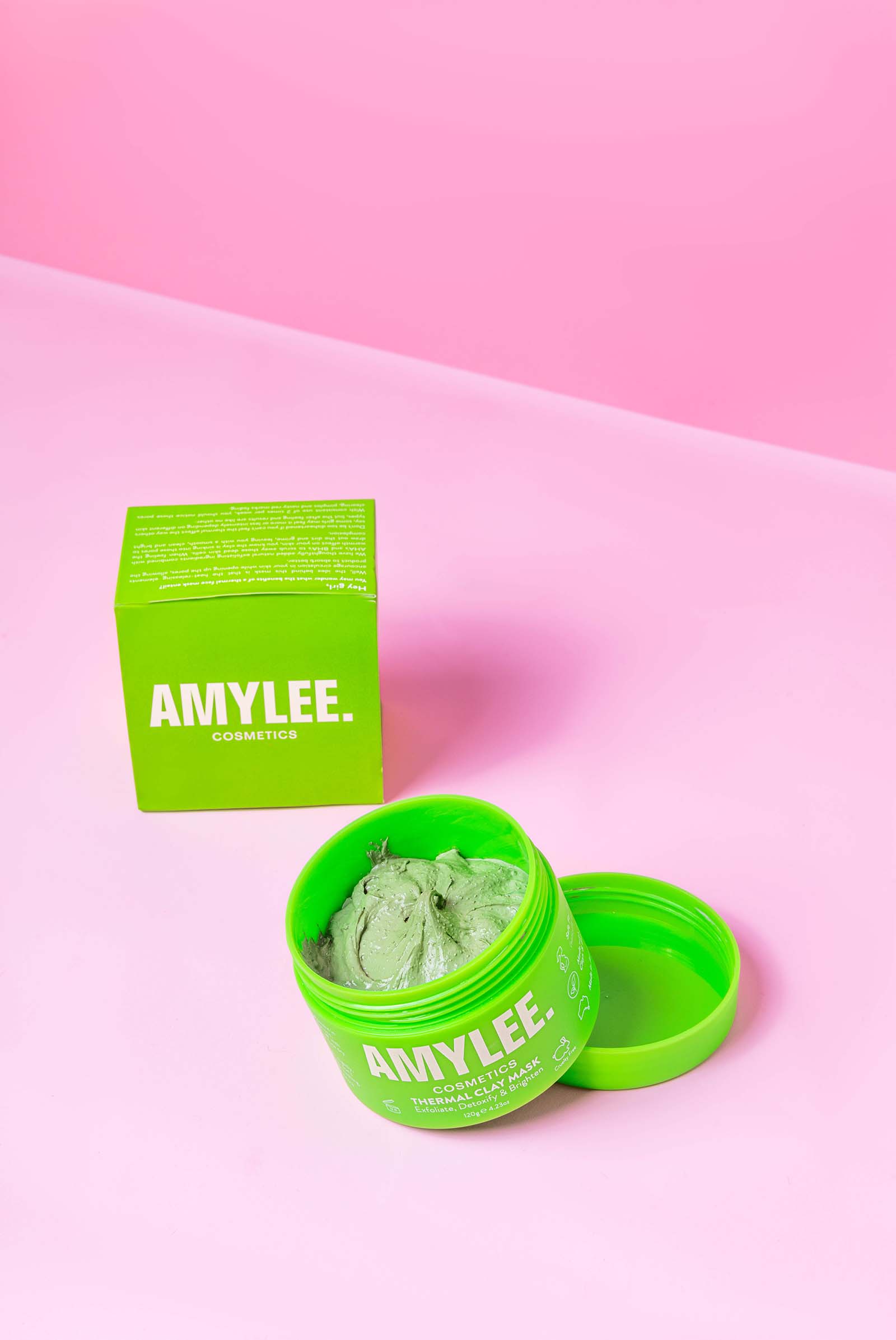 Bold product product photos for a clay mask brand. Styled product photos by Megzie Makes
