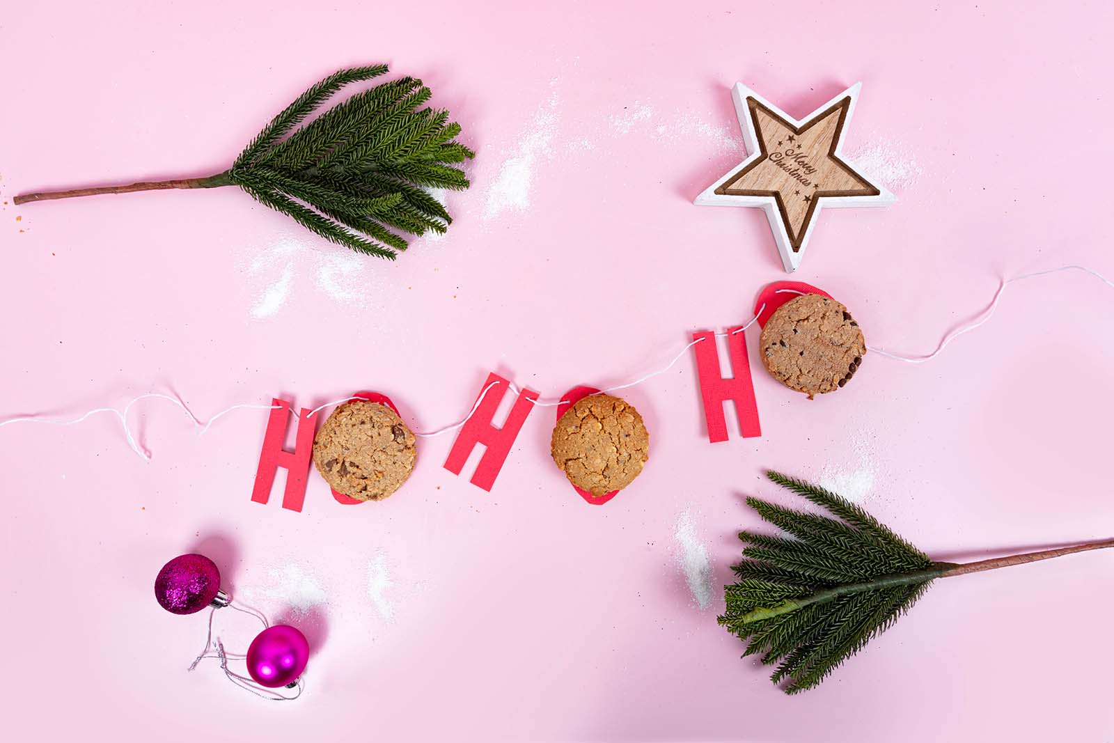 Pink Christmas Ho Ho Ho Photo for a Lactation Cookie Brand by Megzie Makes
