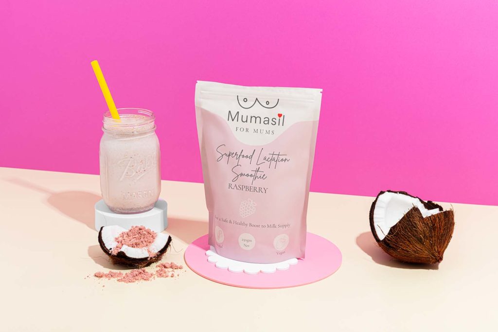 Colourful Product Stills for Lactation Brand Mumasil. Pink aesthetic product photos by colourpop studio.
