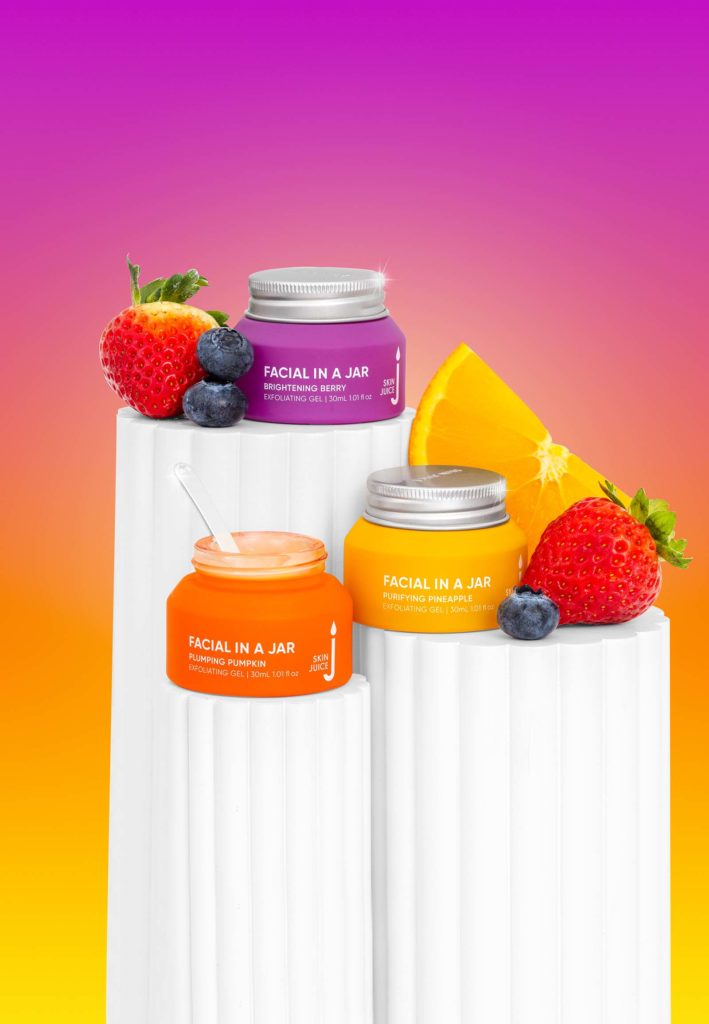 colourful product photography for skincare brand skin juice. Styled product photo by colourpop studio