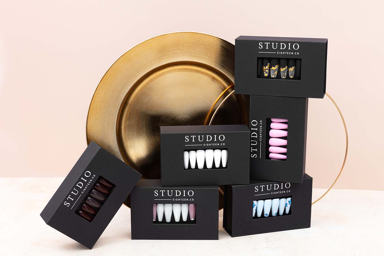 Neutral Product Photography for a press on nail brand. Creative styled still by colourpop studio 