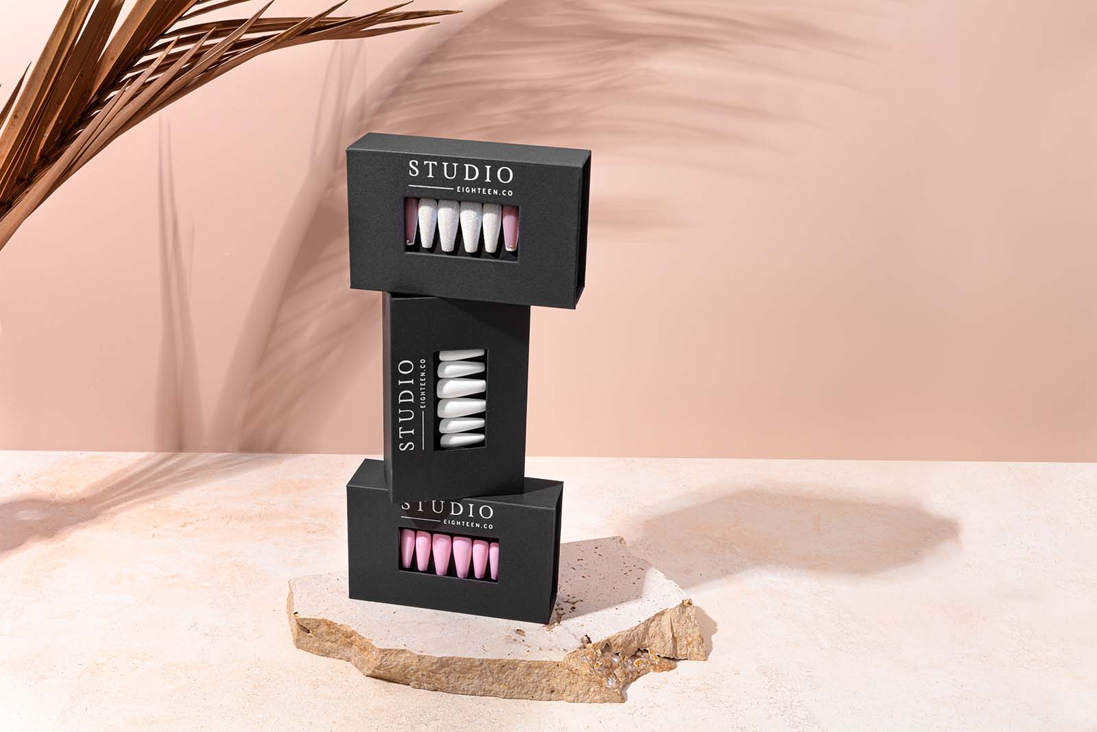 Neutral Product Photography for a press on nail brand. Creative styled still by colourpop studio 