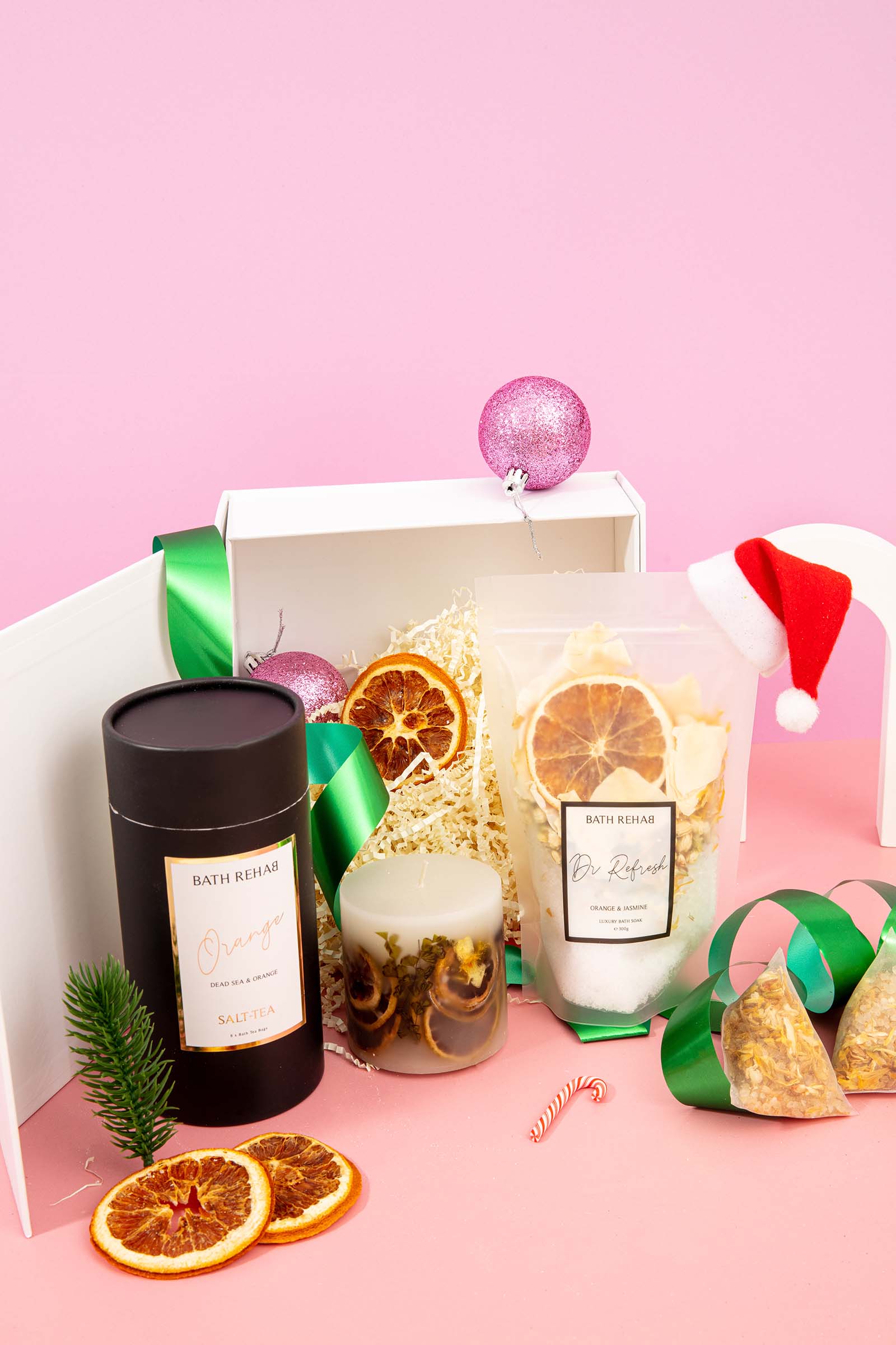 Christmas Skincare Product Photography for a bath brand. Styled product stills by Colourpop Studio