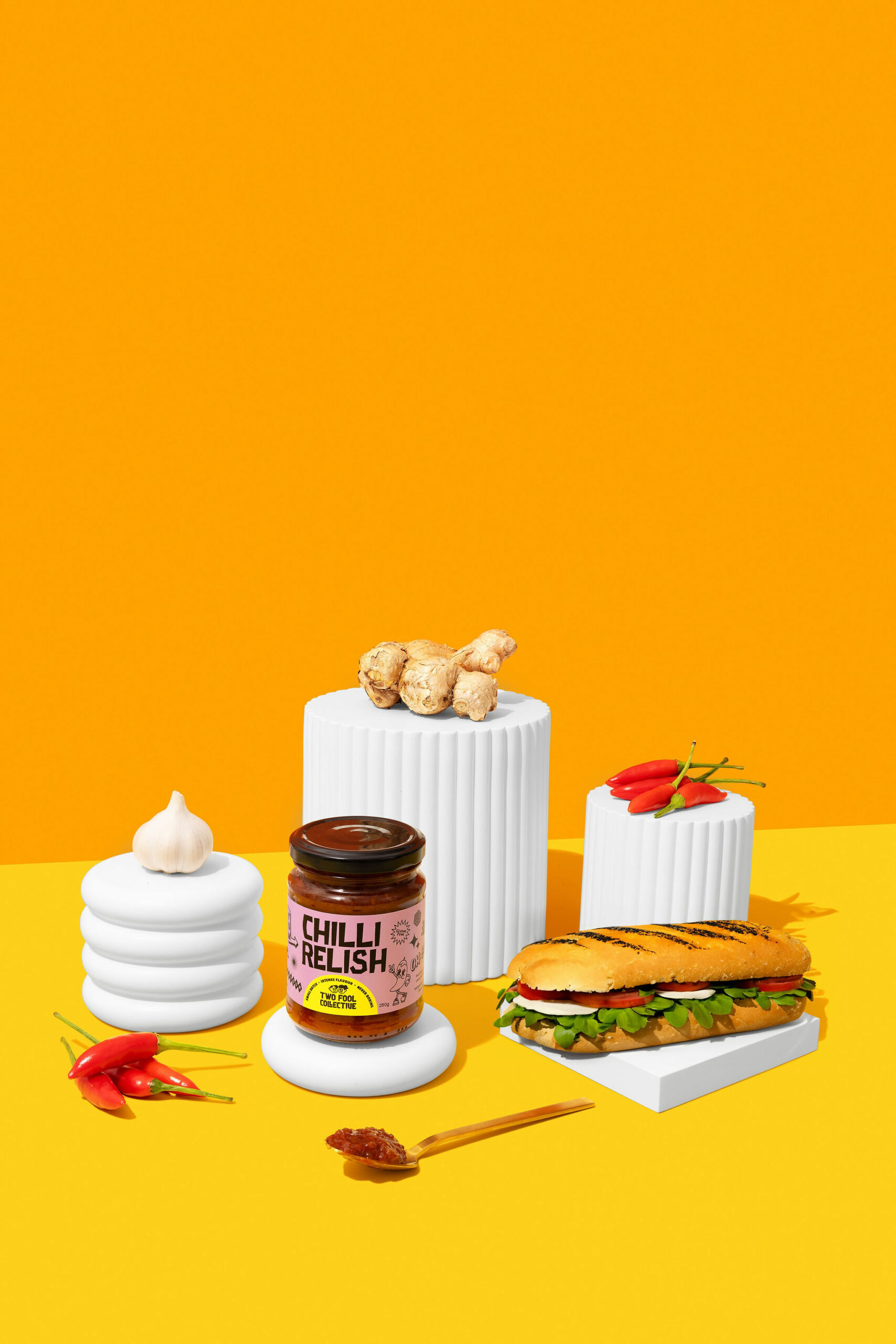 Colourful food product photography for a relish brand. Creative product photography by Colourpop studio