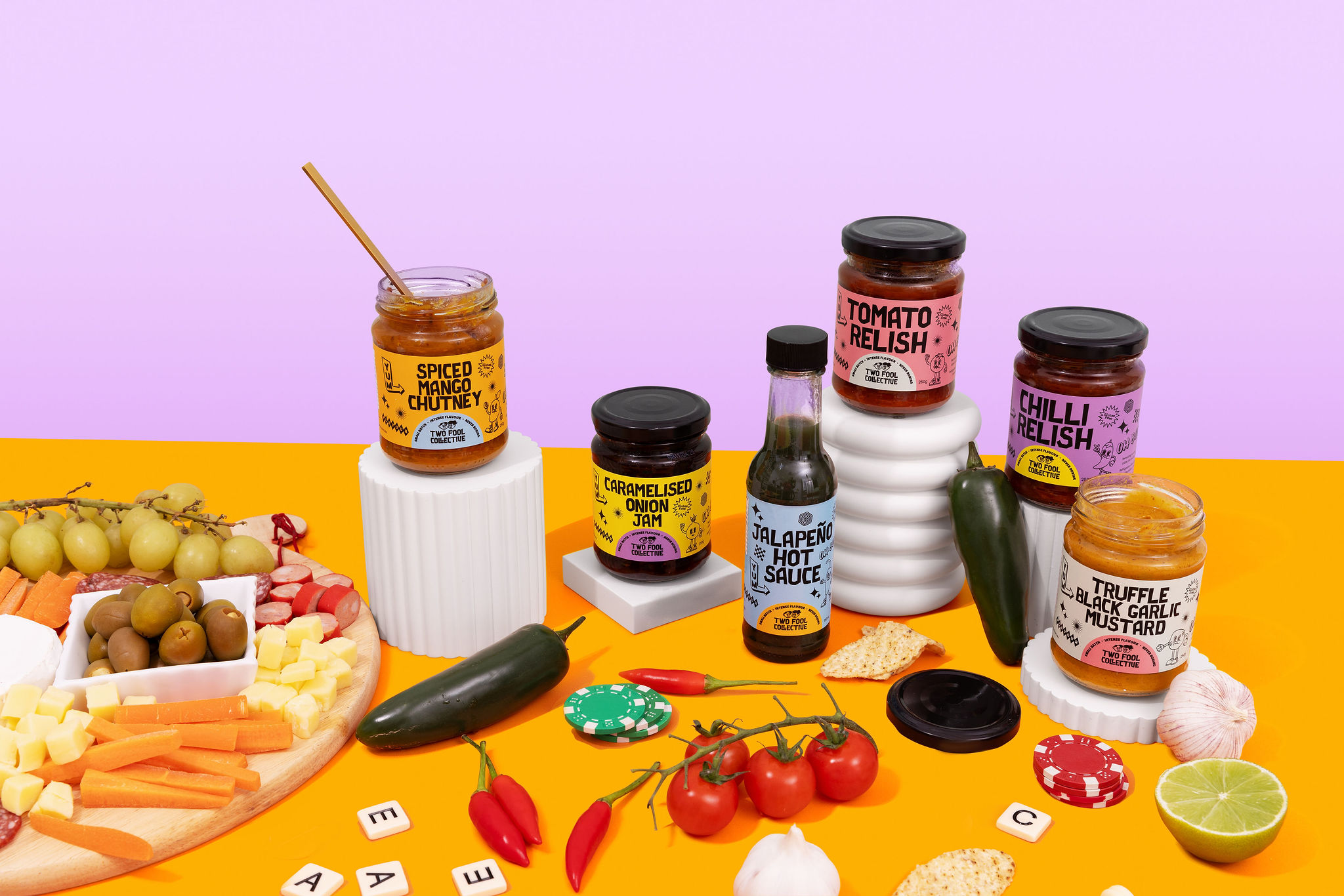 Colourful food product photography for a relish brand. Creative product photography by Colourpop studio